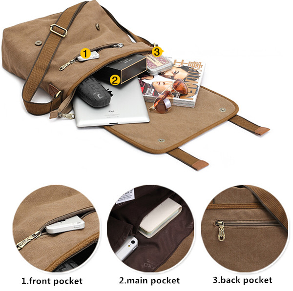 KAUKKO Mens Retro Canvas Travel Shoulder Bag School Messenger Bags—5